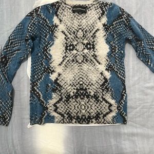Zadig Voltaire Cashmere Blue & Black Snake Print Sweater Sz XS